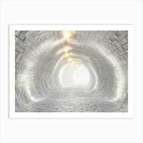 Round 3d Tunnel Of White Brick With Lighting Painting Art Print