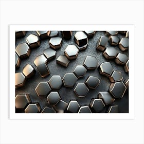 3d Art Background, Metal High Quality Hexagon Rendering Design Honeycomb Art Print