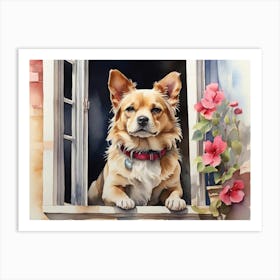 Dog In The Window Art Print