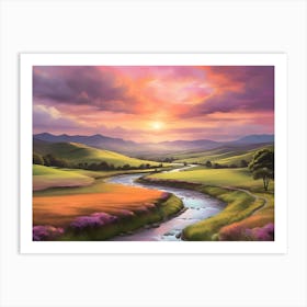 Sunset In The Valley Paintings Art Print Art Print