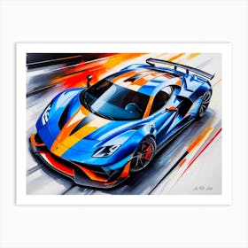 Super Car Top View - Color Line Painting Art Print