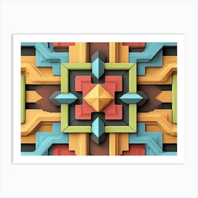 Seamless Relief Sculpture Designation Retro Pattern Geometry Colorful Polygon Cross Frame Kaleidoscope Art Print