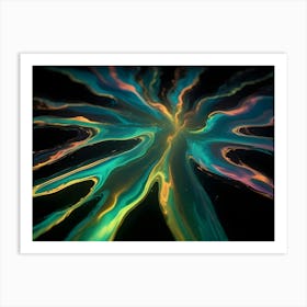 Abstract Image Of Swirling, Glowing Lines In Shades Of Teal, Yellow, And Orange Against A Black Background Art Print