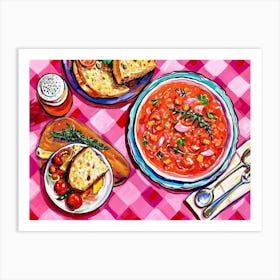 Mediterranean Food Selection Pink Checkerboard 2 Art Print