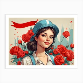 Girl With Roses Art Print