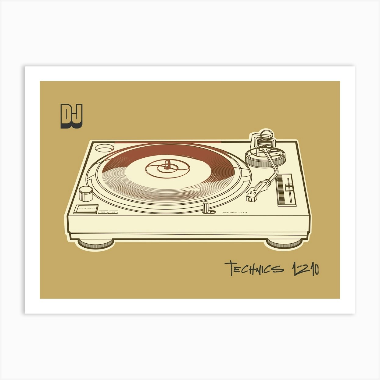 Technics 1210 Turntable Print Retro Music Print Vintage Vinyl Gift For Music Lovers Ibiza Dj Poster Mid Century Record Player Wall Art Art Print by