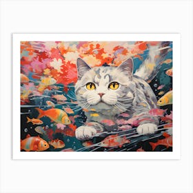 British Shorthair Cat Swimming In The Sea Art Print