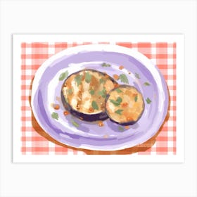 A Plate Of Eggplant, Top View Food Illustration, Landscape 2 Art Print