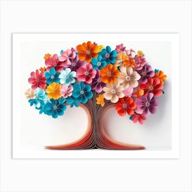 Colorful 3d Paper Tree With Vibrant Flowers Art Print