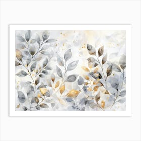 Leaves In White And Gold Art Print