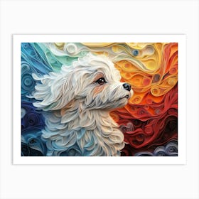 Maltese Paper Quilling Dog Portrait Art Print