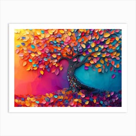 3d Colorful Tree with Vibrant Leaves Hanging Branches Art Print