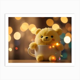 Yellow Plush Bear In A Cup With A Pink Napkin Art Print