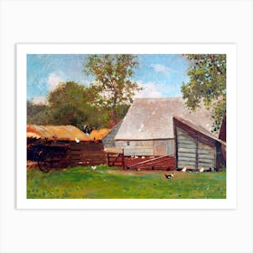Farmyard With Ducks And Chickens Vintage 19th Century Oil Painting Art Print
