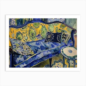 Blue And Yellow Sofa. Matisse Style Interior Painting Art Print
