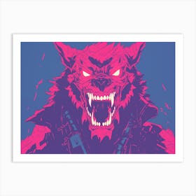 Vibrant Wolf | Neon Glitch Art Art Print