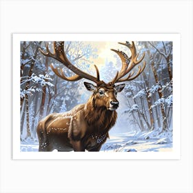 Deer In The Snow Art Print