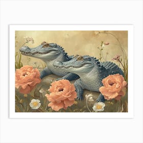 Floral Animal Illustration Crocodile 2 Art Print