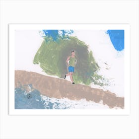 Lone Jogger In Blue Shorts - sport activity man olive green horizontal gym Art Print