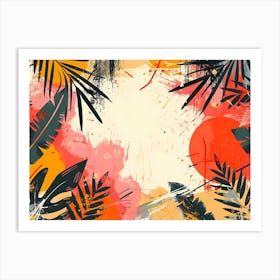 Abstract Tropical Leaf And Paint Splatter Design Art Print