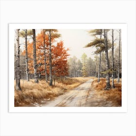 A Painting Of Country Road Through Woods In Autumn 59 Art Print