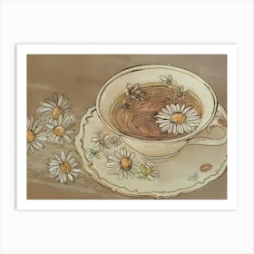 Tea Cup With Daisies Art Print