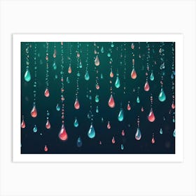 An Abstract Image Of A Curtain Of Colorful Raindrops Falling On A Dark Background, Creating A Sense Of Magic And Wonder Art Print