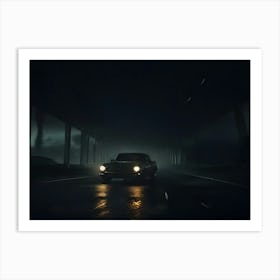 Retro Car At Highway 01 Art Print