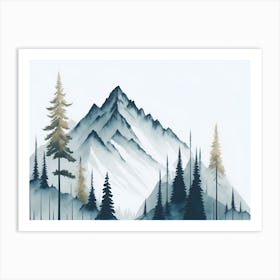 Mountain And Forest In Minimalist Watercolor Horizontal Composition 348 Art Print