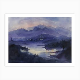 Watercolour Of Mountains Art Print