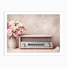 Vintage Radio Pastel Pink And Soft Grey Palette Adorned With An Arrangement Of Pastel Flowers Sep Art Print