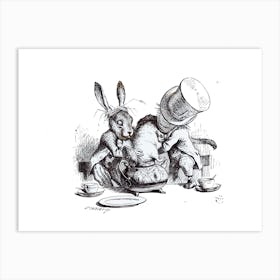 The Mad Hatter And The March Hare Putting The Dormouse In The Teapot Art Print