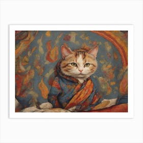 Cat In A Blanket Art Print