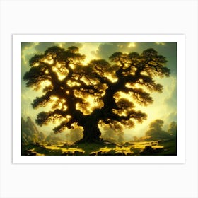 Oak Tree Digital Art Fantasy Clouds Forest Dream Art Print