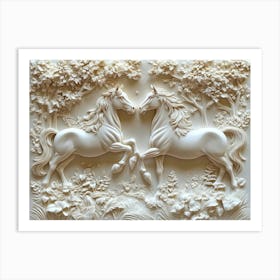 3d Relief Two Horse In Forest Art With Intricate Details And Elegant Design 1 Poster