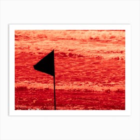 Black Warning Flag Marking The Limit Of The Safe Swimming Area At A Beautiful Beach With Blue Sky And A Turquoise Sea In Israel Art Print