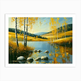 A Birch Trees On A Calm Lake Art Print