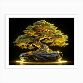 Golden Bonsai Tree With Glowing Lights Art Print