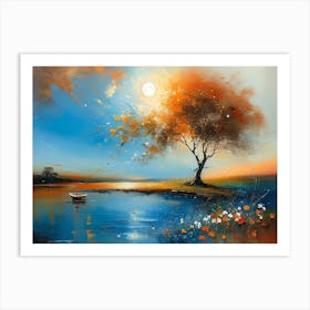 Delicate Lone Tree And A Small Boat Pt. 2 Art Print