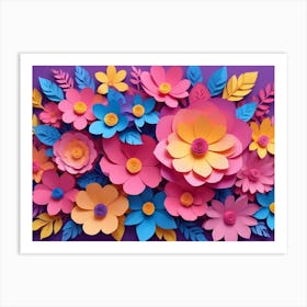 Colorful Paper Flowers On Purple Background Art Print