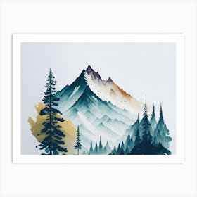 Mountain And Forest In Minimalist Watercolor Horizontal Composition 126 Art Print