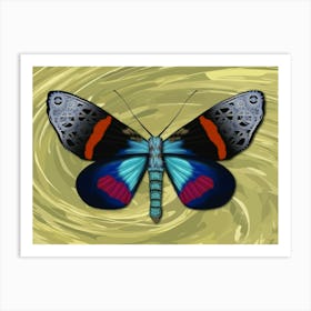 Mechanical Butterfly The Milionia Grandis On A Olive Background Art Print