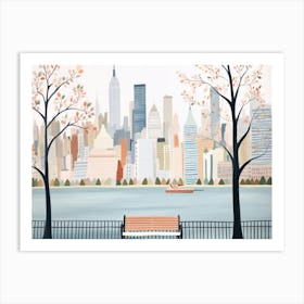 New York Skyline Landscape Watercolour Art Print