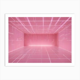 A Futuristic Pink Room With Glowing Neon Lines Forming A Grid On The Walls And Floor Art Print