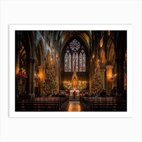 A Christmas Eve Service In A Candlelit Gothic Cathedral Illuminated Pews Leading To The Altar Prepa (3) Art Print