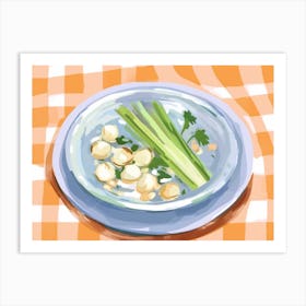 A Plate Of Leeks, Top View Food Illustration, Landscape 3 Art Print