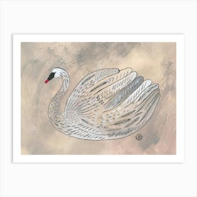 Amazing Swan On Beige - bird fold detailed decor hand drawn Art Print