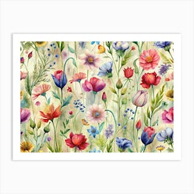 Watercolor Seamless Pattern Of Wildflowers 1 Art Print