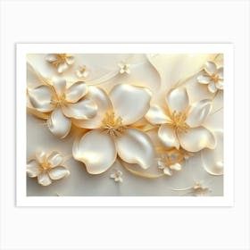 3d Flowers In Gold And Cream Colors 1 Art Print