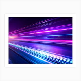 Blurry Streaks Of Pink And Blue Lights On A Dark Road 2 Art Print